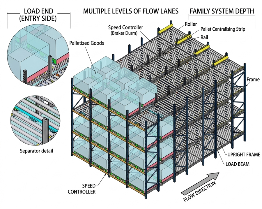 Pallet Flow Racking Systems (Gravity Flow Racking)
